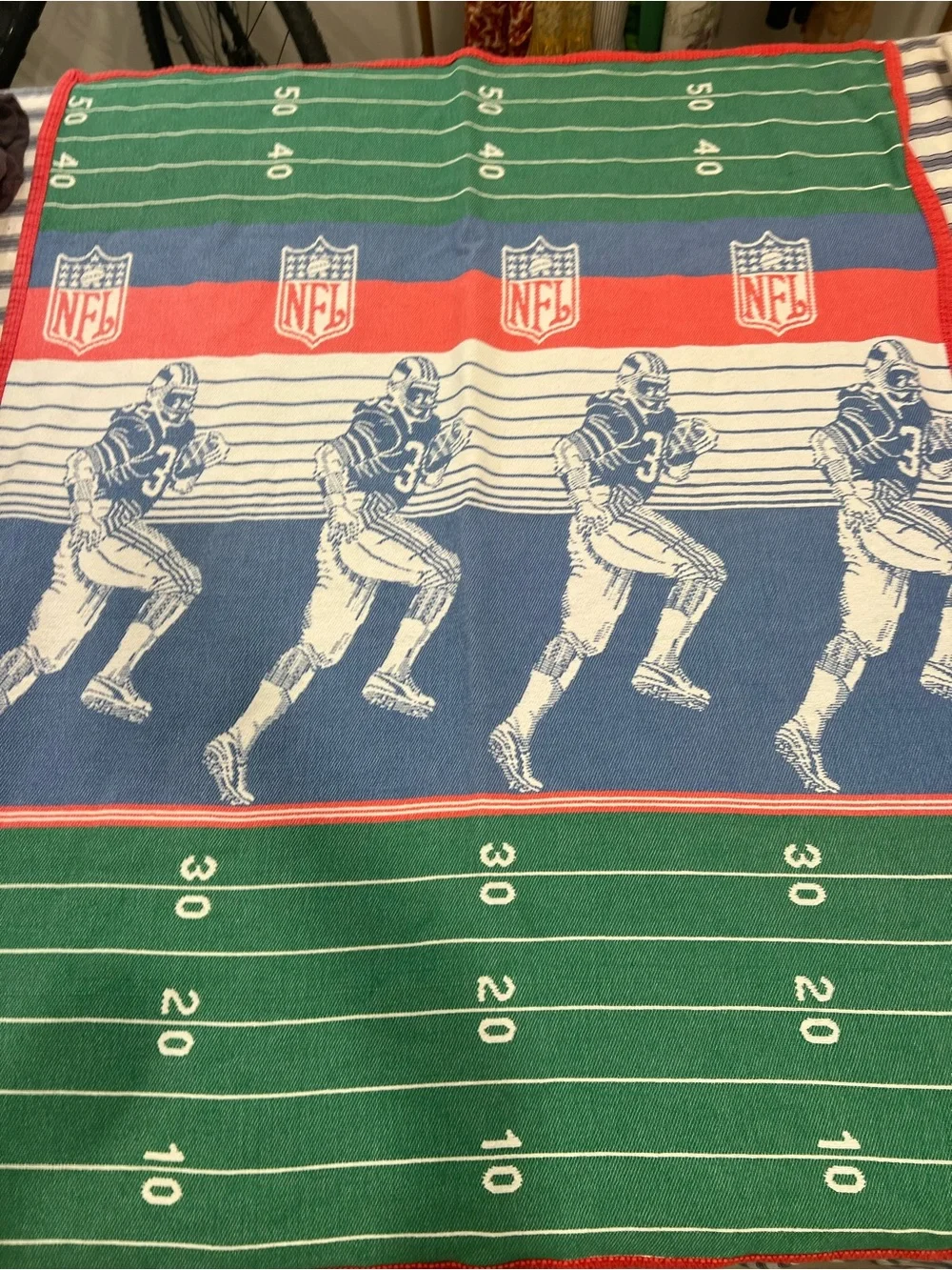 Vintage 90’s NFL Football Field Throw Blanket/ Tapestry- Green/Blue/Red